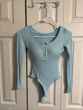 Klassy Network Baby Blue Ribbed Henley Long-Sleeve Bodysuit